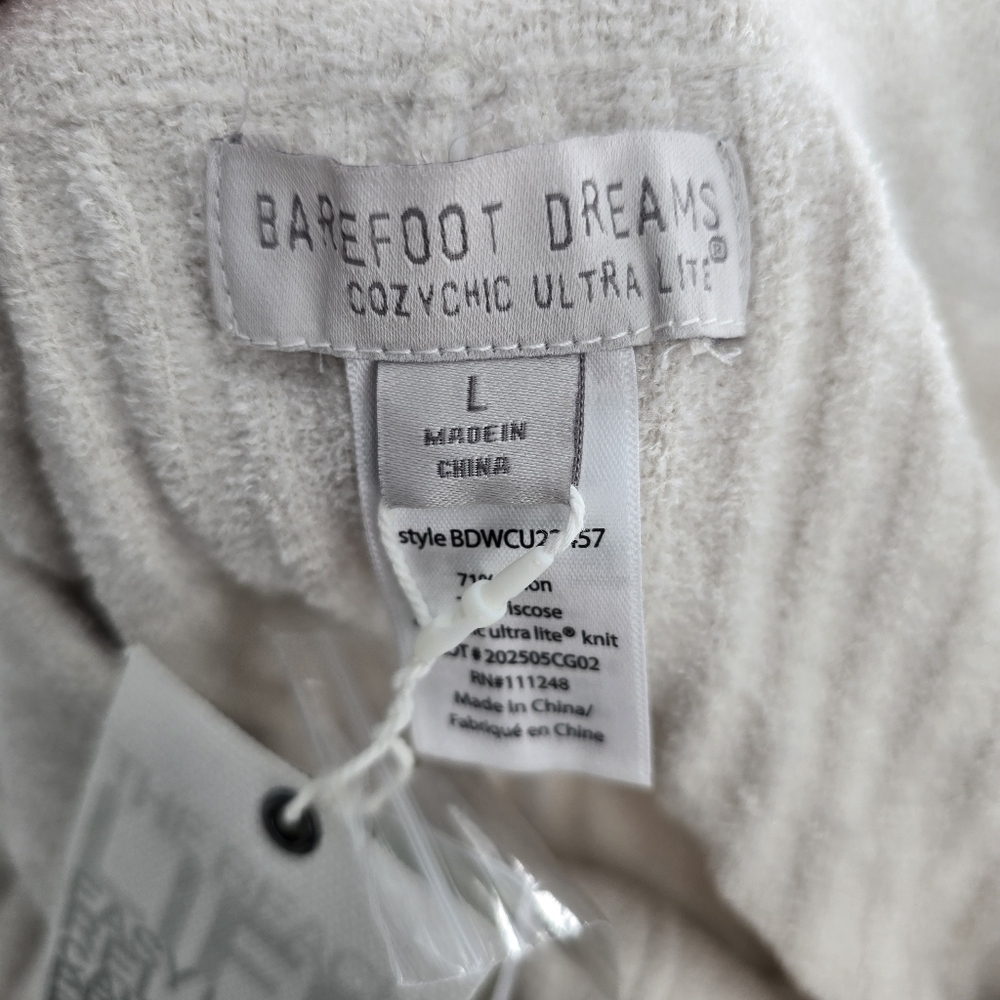 Barefoot Dreams CozyChic Ultra Lite Rib Rolled Edge pull on Pants Almond SZ L - Picture 4 of 7